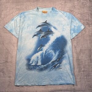 The Mountain Shirt Mens Large Blue Vintage 1998 Ocean Nature Dolphin Tie dye